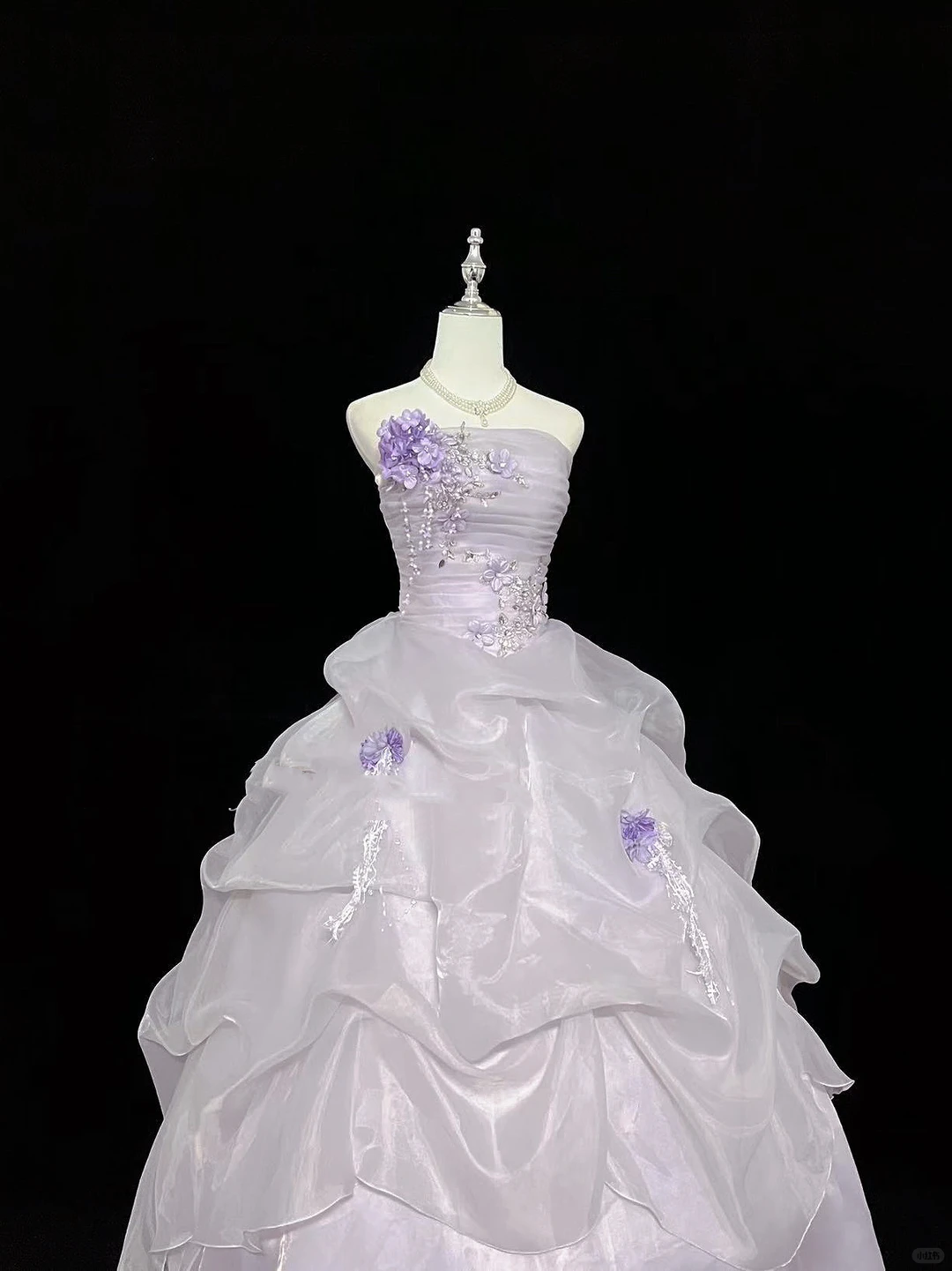 Lavender Strapless Cinched Waist Voluminous Princess Skirt Long Romantic Dress, Wedding Gown gh7948