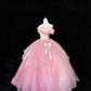 Pink Girly Off-the-Shoulder Cinched Waist Voluminous Princess Skirt Romantic Dress, Wedding Gown gh7862