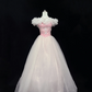 Blush Pink Ruffled Neckline Cinched Waist Full Flared Skirt Vintage Long Romantic Dress, Wedding Gown gh8034