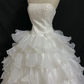 Off-White Strapless Long Romantic Wedding Dress, Beaded Details, Cinched Waist, Voluminous Tiered Cake Skirt gh8349