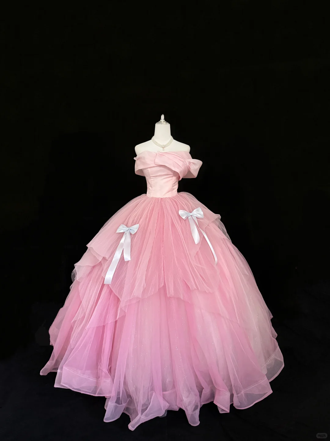 Pink Girly Off-the-Shoulder Cinched Waist Voluminous Princess Skirt Romantic Dress, Wedding Gown gh7862