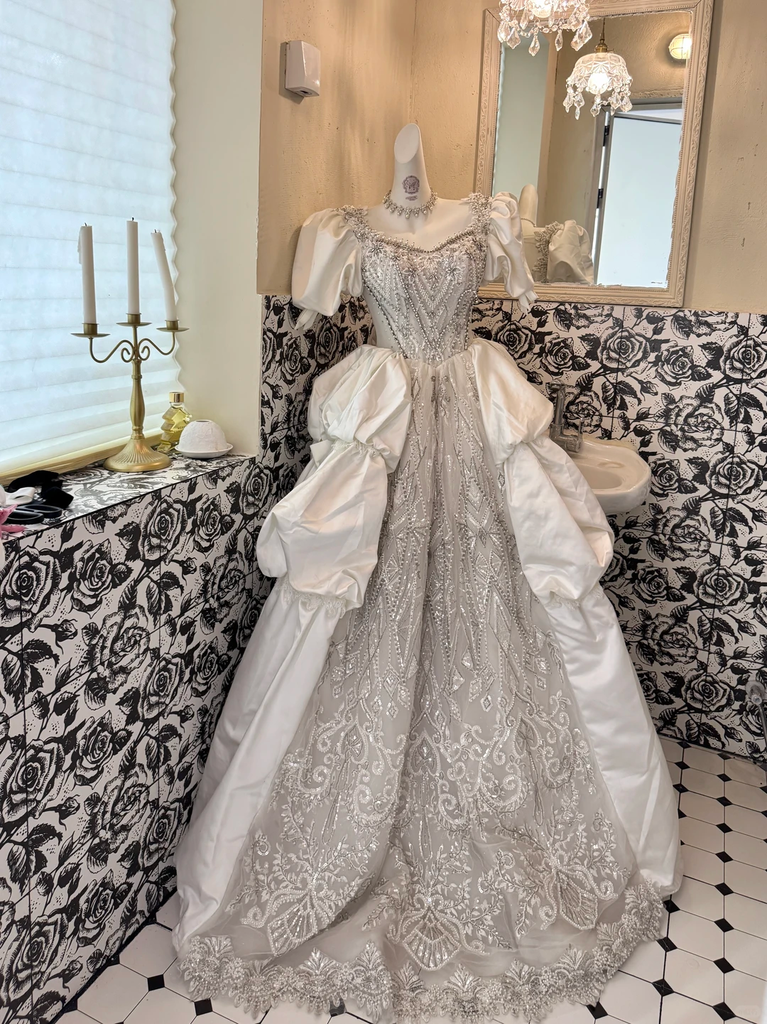 White Puff Sleeve Square Neck Waist-Cinched Puffy Skirt Vintage Romantic Dress, Wedding Gown gh7541