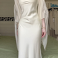 Off‑White Satin Cowl Neck Spaghetti Strap Mermaid Evening Gown, With Sheer Chiffon Cape Shawl Formal Prom Dress gh9007