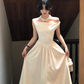 Ivory Jacquard Vintage Evening Gown, Cowl Off‑the‑Shoulder Sleeveless, Fitted Waist, Heart Notched Gathered A‑Line Long Skirt, Party Bridal Dress gh8917