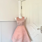 Women Dusty Pink Homecoming Dress, Sleeveless Round Neck With Mesh Yoke Satin Bodice High Waist Flared Mesh A‑Line Mini Party Dress gh9193
