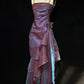 Robe de soirée longue en satin bleu brillant et élégant à bretelles spaghetti gh3489