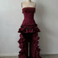 Burgunderfarbenes, perlenbesetztes langes Satin-Abendkleid, Geburtstagskleid, Partykleid gh6876