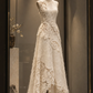 ✨Girlhomeshops-Ivory Sleeveless Qipao Lace Dress High Neck Crochet Hollow Floral Asymmetrical Hem gh10321