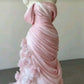 Wunderschönes, exquisites, florales Meerjungfrau-Kleid in Rosa, schmales, trägerloses, langes, bodenlanges Tüll-Ballkleid, Abendhochzeitskleid gh3396