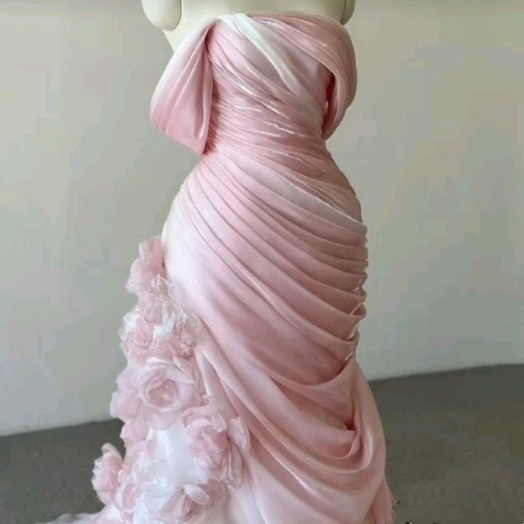 Wunderschönes, exquisites, florales Meerjungfrau-Kleid in Rosa, schmales, trägerloses, langes, bodenlanges Tüll-Ballkleid, Abendhochzeitskleid gh3396