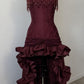 Burgunderfarbenes, perlenbesetztes langes Satin-Abendkleid, Geburtstagskleid, Partykleid gh6876