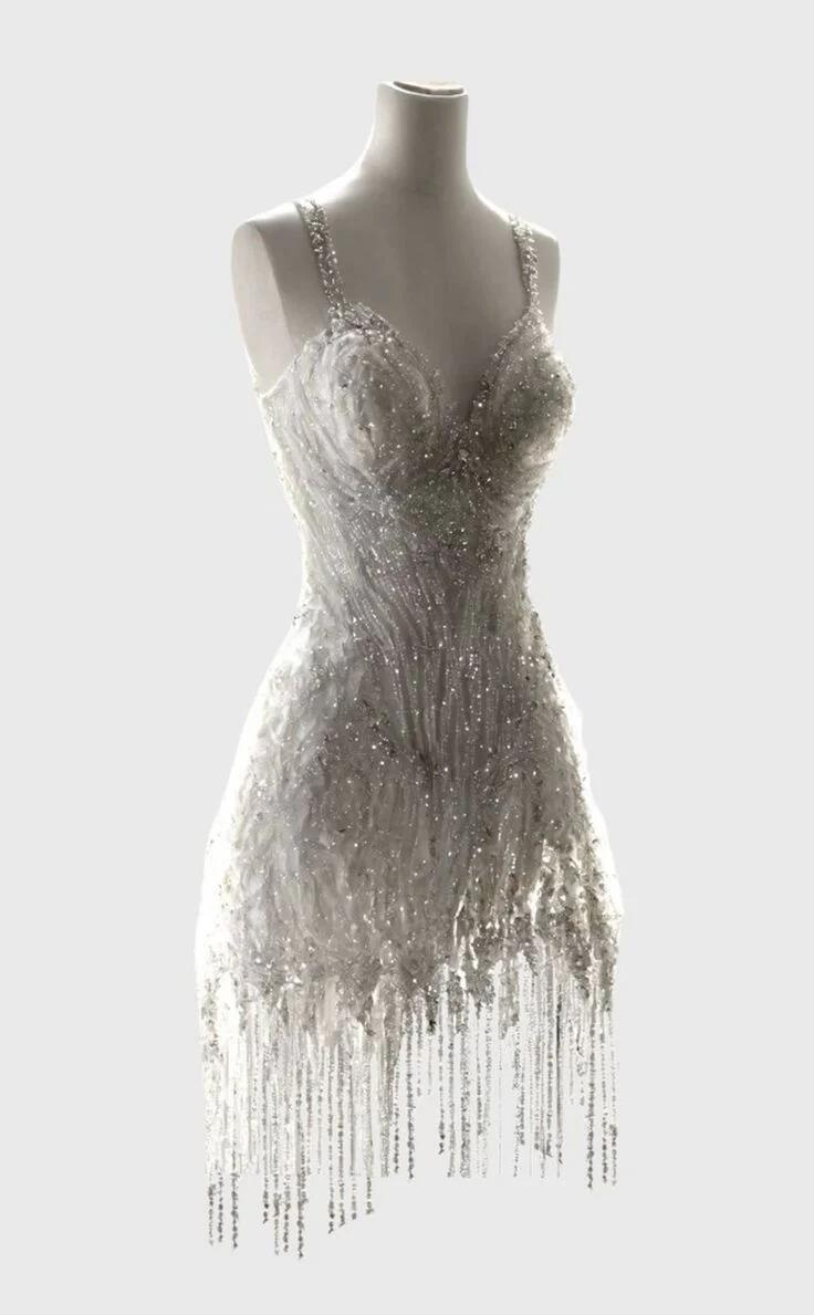 Girlhomeshops - Neues weißes, luxuriöses, süßes, kurzes, perlenbesetztes Heimkehrkleid, Geburtstagspartykleid, gh5193