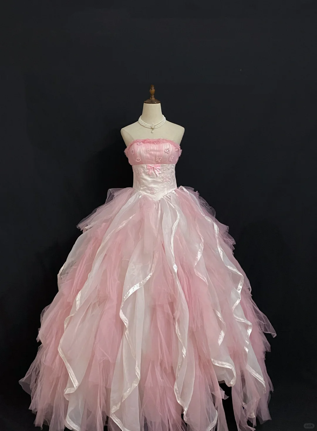 Blush Pink Strapless Long Romantic Gown with Fitted Waist and Fluffy Princess Skirt, Wedding Dress & Bridal Gown gh8300