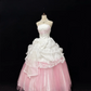 Blush Pink & White Color Block Strapless Cinched Waist Voluminous Princess Skirt Long Romantic Dress, Wedding Gown gh7899