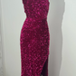 Rose Red Sequin One-Shoulder Fitted Waist Slim Bodycon Prom & Evening Dress gh7226