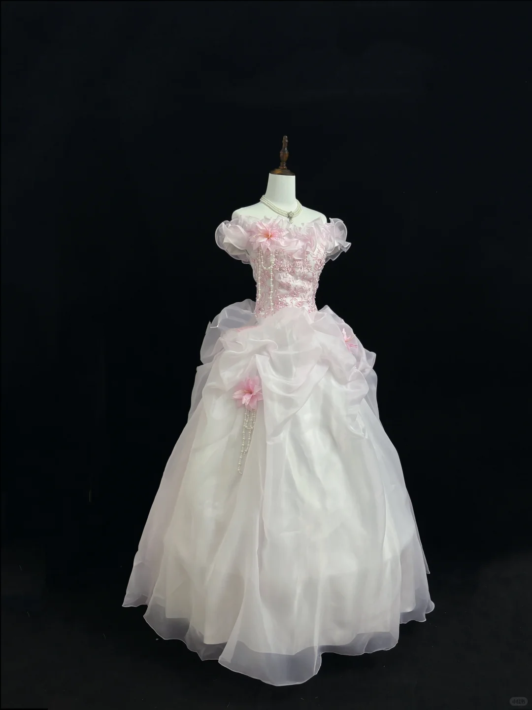 Blush Pink Ombre Strapless Floral Cinched Waist White Voluminous Skirt Romantic Dress, Wedding Gown gh7863