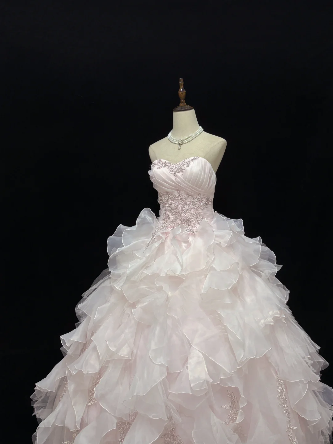Blush Pink Strapless, Cinched Waist, Embroidered Vintage Voluminous Tiered Skirt Elegant Romantic Dress, Wedding Gown gh8085