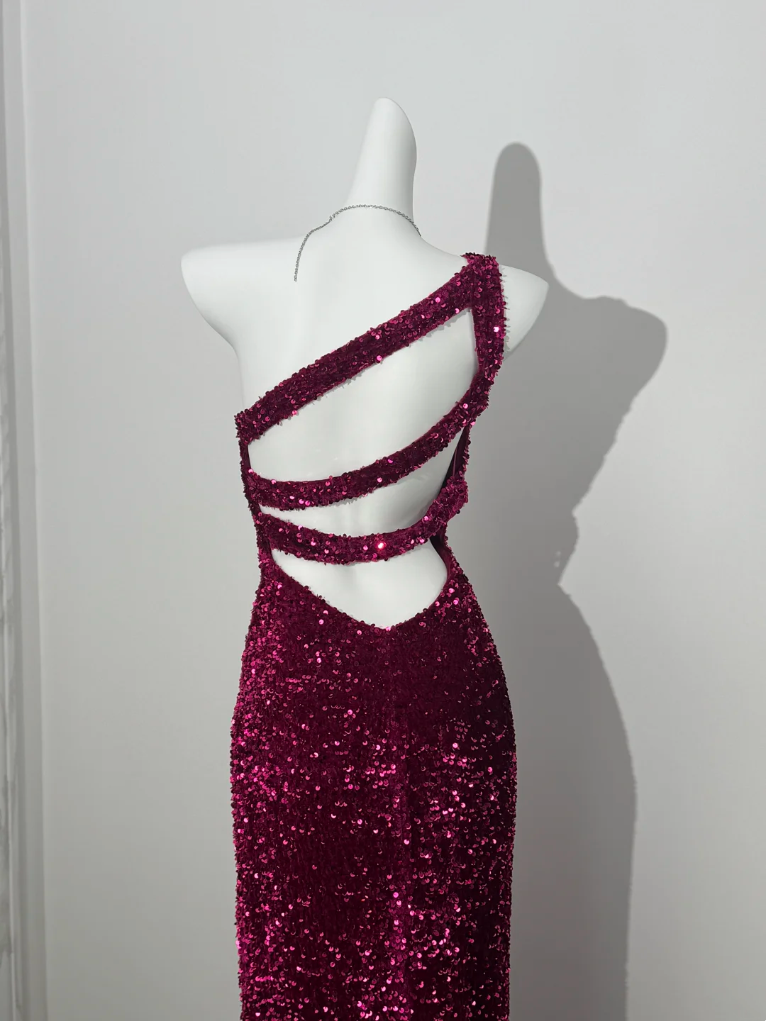 Rose Red Sequin One-Shoulder Fitted Waist Slim Bodycon Prom & Evening Dress gh7226