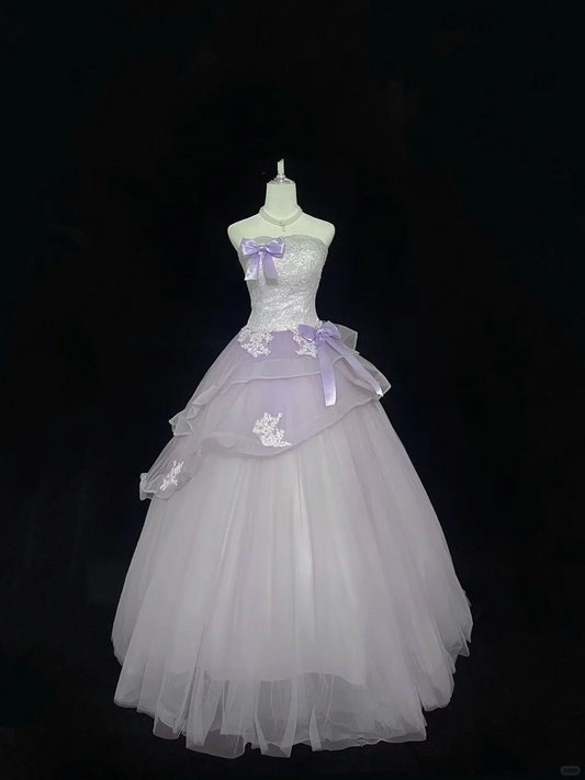 Lavender Strapless Cinched Waist Voluminous Princess Skirt Long Romantic Dress, Wedding Gown gh7989