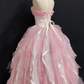 Blush Pink Strapless Long Romantic Gown with Fitted Waist and Fluffy Princess Skirt, Wedding Dress & Bridal Gown gh8300