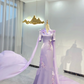 Light Purple Mid-Long Sleeve Waist-Cinched Fitted Long Evening Dress, Fairy Gown, Romantic Gown gh7416