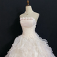 Blush pink strapless long romantic gown with fitted waist and fluffy tiered cake skirt, wedding dress & bridal gown gh8350