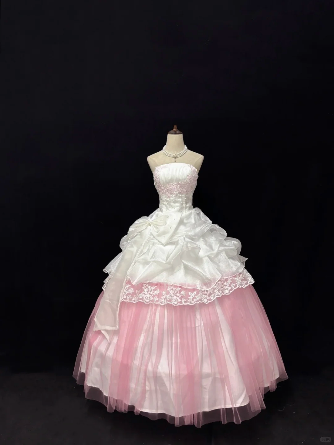 Blush Pink & White Color Block Strapless Cinched Waist Voluminous Princess Skirt Long Romantic Dress, Wedding Gown gh7899