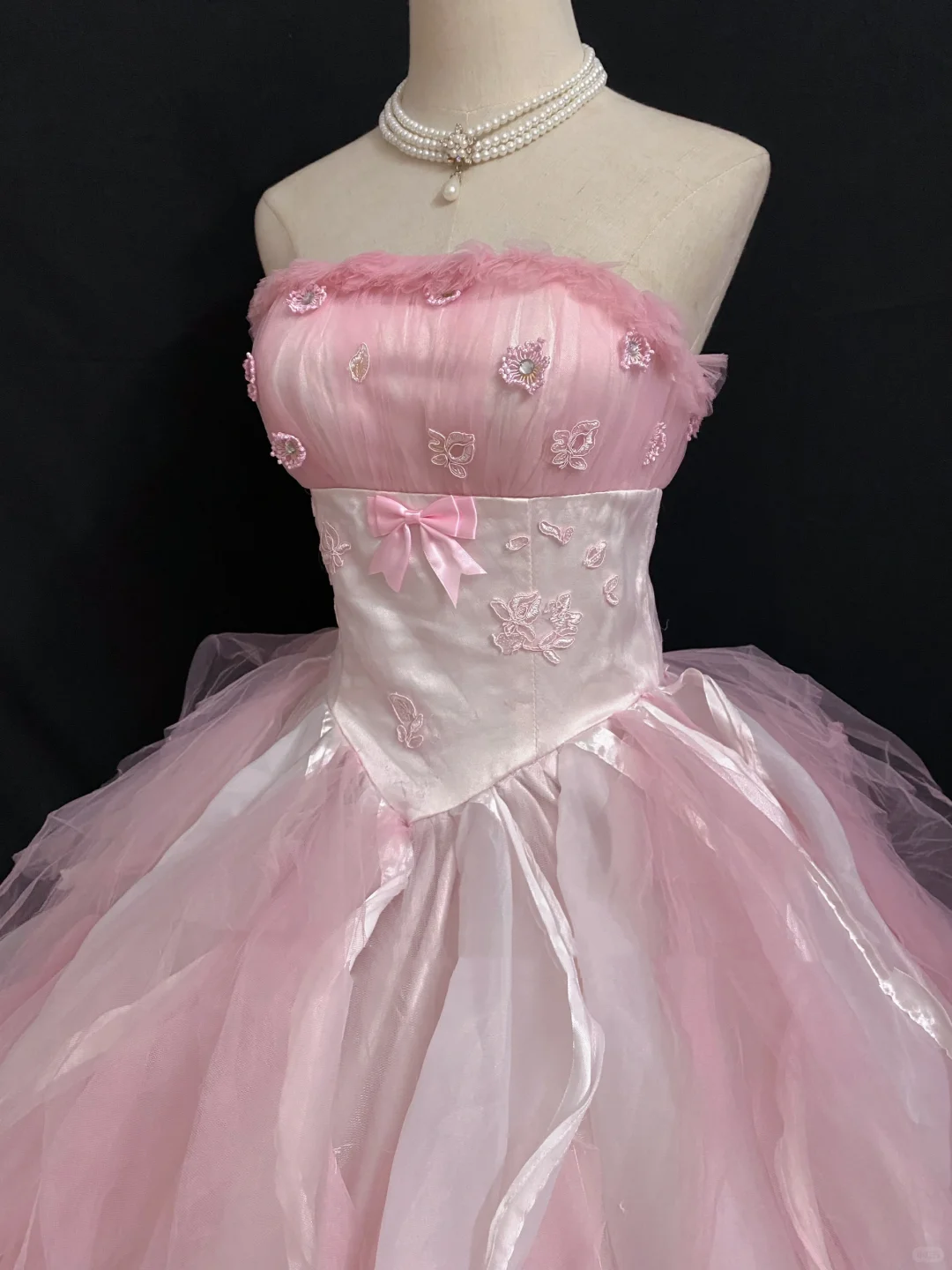 Blush Pink Strapless Long Romantic Gown with Fitted Waist and Fluffy Princess Skirt, Wedding Dress & Bridal Gown gh8300