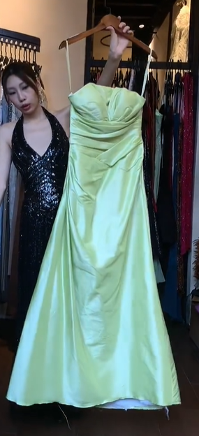 Light Apple Green Strapless Sweetheart Twist Ruched Satin A Line Long Evening Prom Dress gh9773