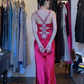 Halter Burgundy Satin Evening Gown Rhinestone V Neck Ruched A-Line Long Prom Dress gh9702