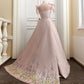 Wunderschönes, exquisites, florales langes Satin-Abendkleid mit Blumenmuster in Rosa, gh3147