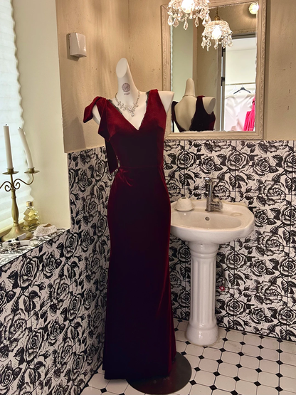 Burgundy V-Neck Waist-Cinched Mermaid Sexy Long Romantic Dress, Wedding Gown gh7605