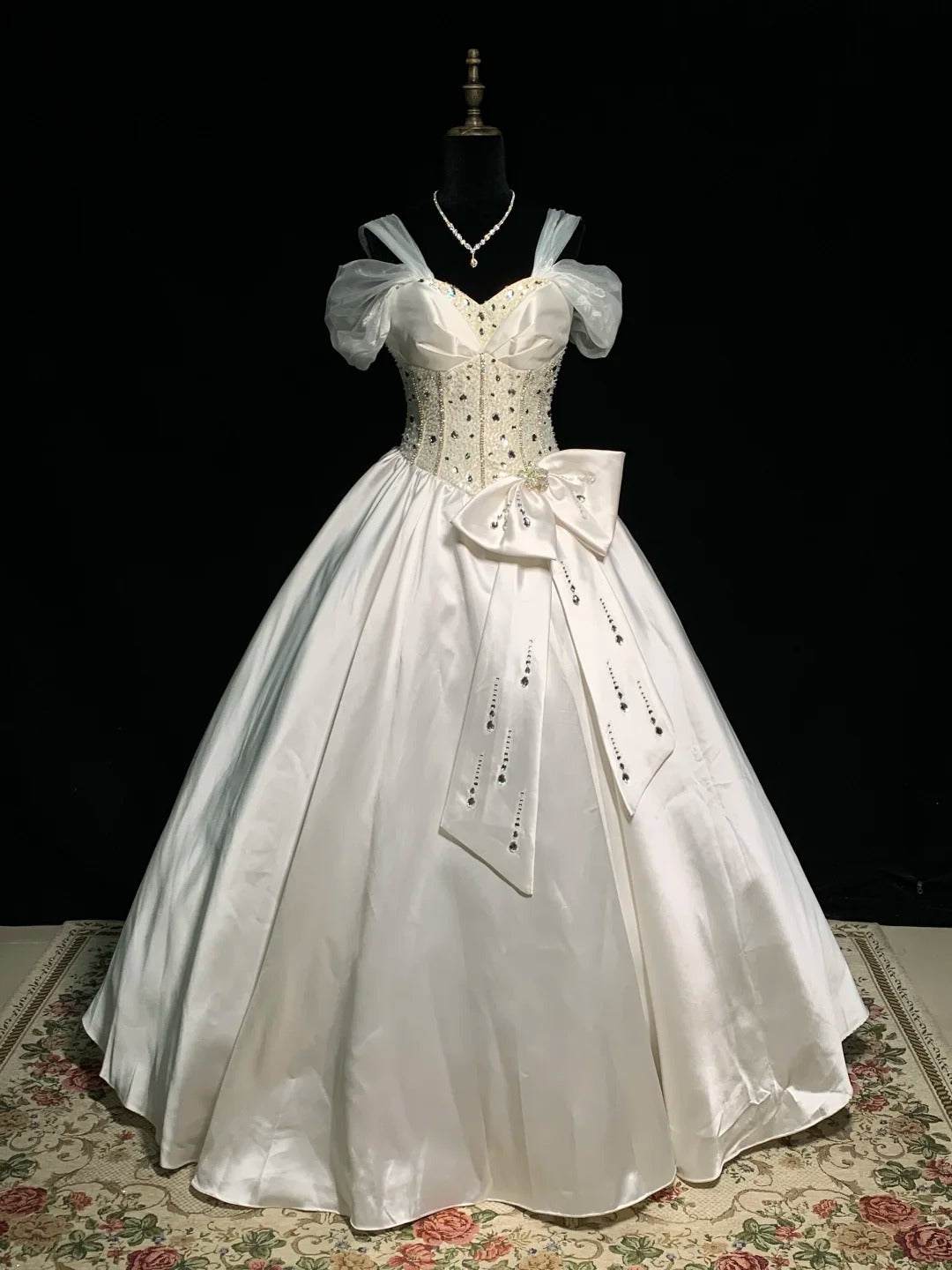 Robe de mariée longue en satin blanc ivoire avec perles, tenue de bal princesse, gh4924