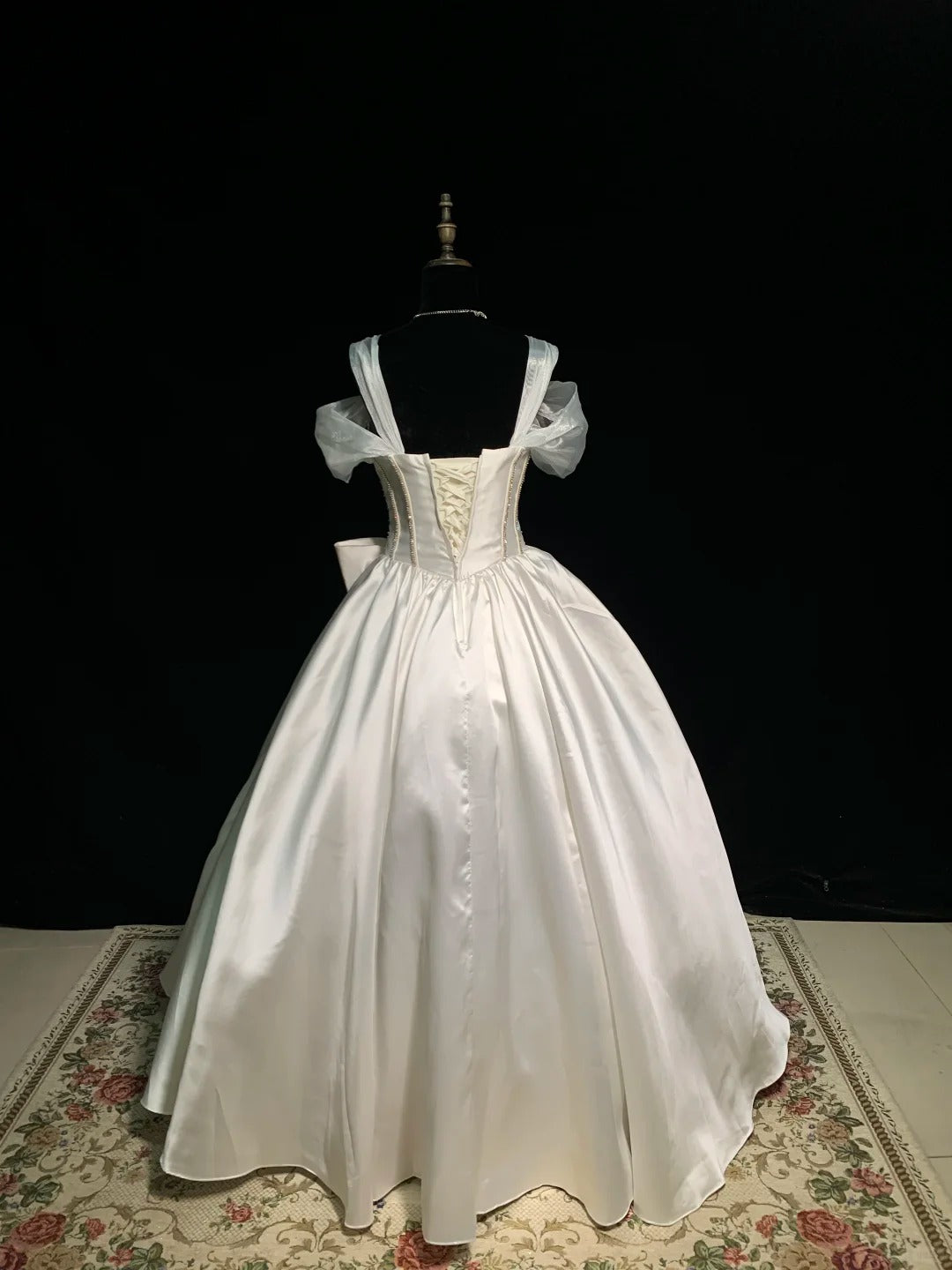 Robe de mariée longue en satin blanc ivoire avec perles, tenue de bal princesse, gh4924