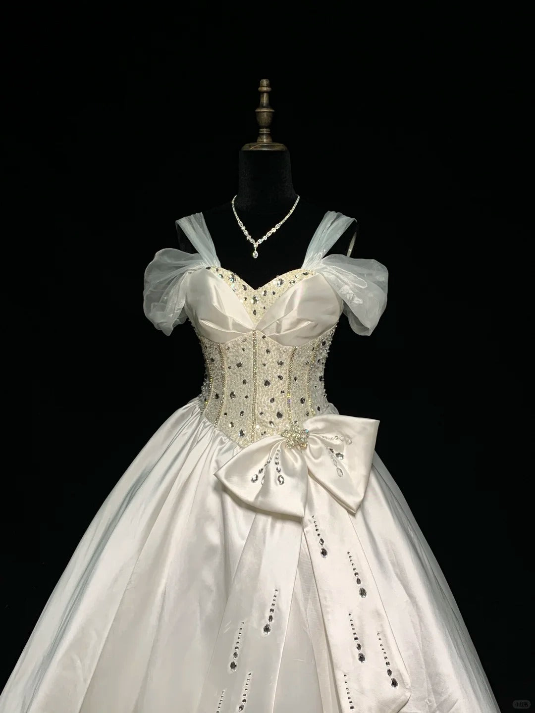 Robe de mariée longue en satin blanc ivoire avec perles, tenue de bal princesse, gh4924