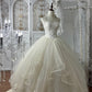Lace Strapless Bridal Gown Pearl Shoulder Chain & Cloud Flare Hem  gh7063
