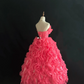 Magenta Strapless Cinched Waist Voluminous Tiered Skirt Long Romantic Dress, Wedding Gown gh7990