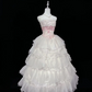 Light Pink Strapless Cinched Waist Voluminous Tiered Skirt Long Romantic Dress, Wedding Gown gh7950