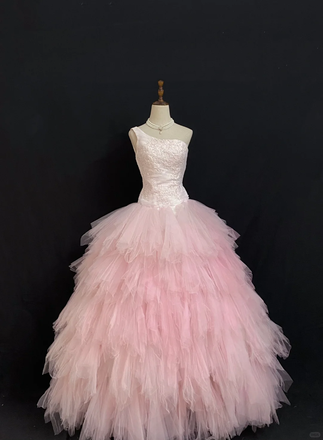 Blush Pink One‑Shoulder Romantic Gown with Fitted Waist and Fluffy Princess Skirt, Wedding Dress & Bridal Gown gh8301