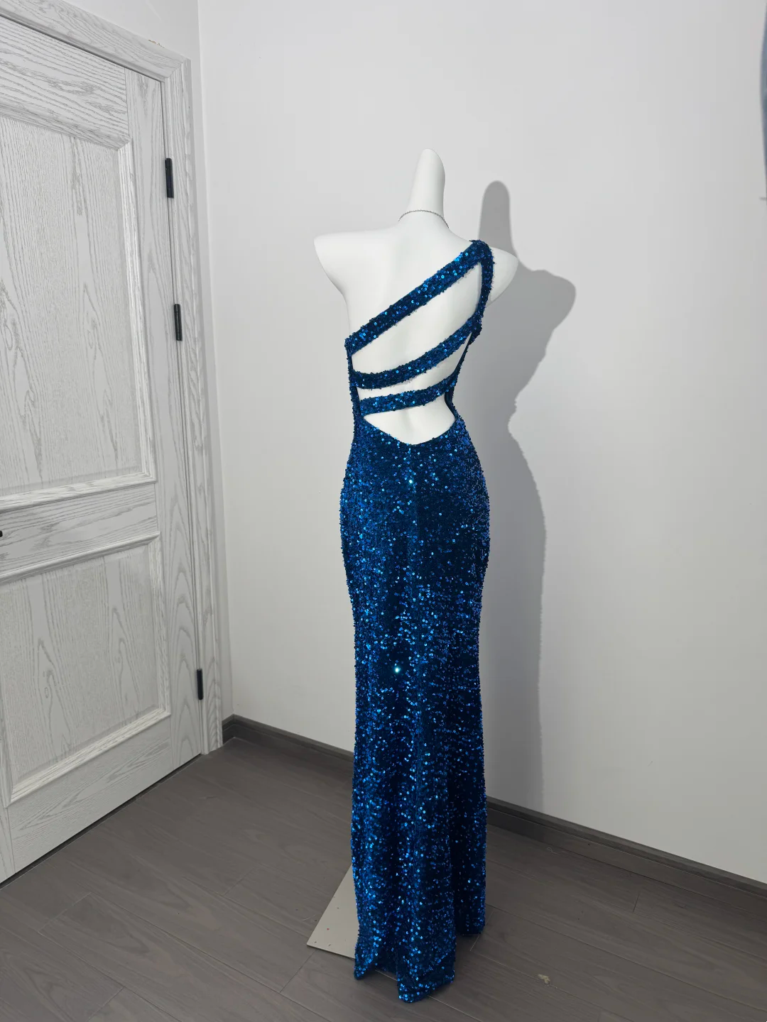 Rose Red Sequin One-Shoulder Fitted Waist Slim Bodycon Prom & Evening Dress gh7226