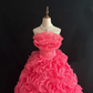 Magenta Strapless Cinched Waist Voluminous Tiered Skirt Long Romantic Dress, Wedding Gown gh7990