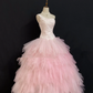Blush Pink One‑Shoulder Romantic Gown with Fitted Waist and Fluffy Princess Skirt, Wedding Dress & Bridal Gown gh8301