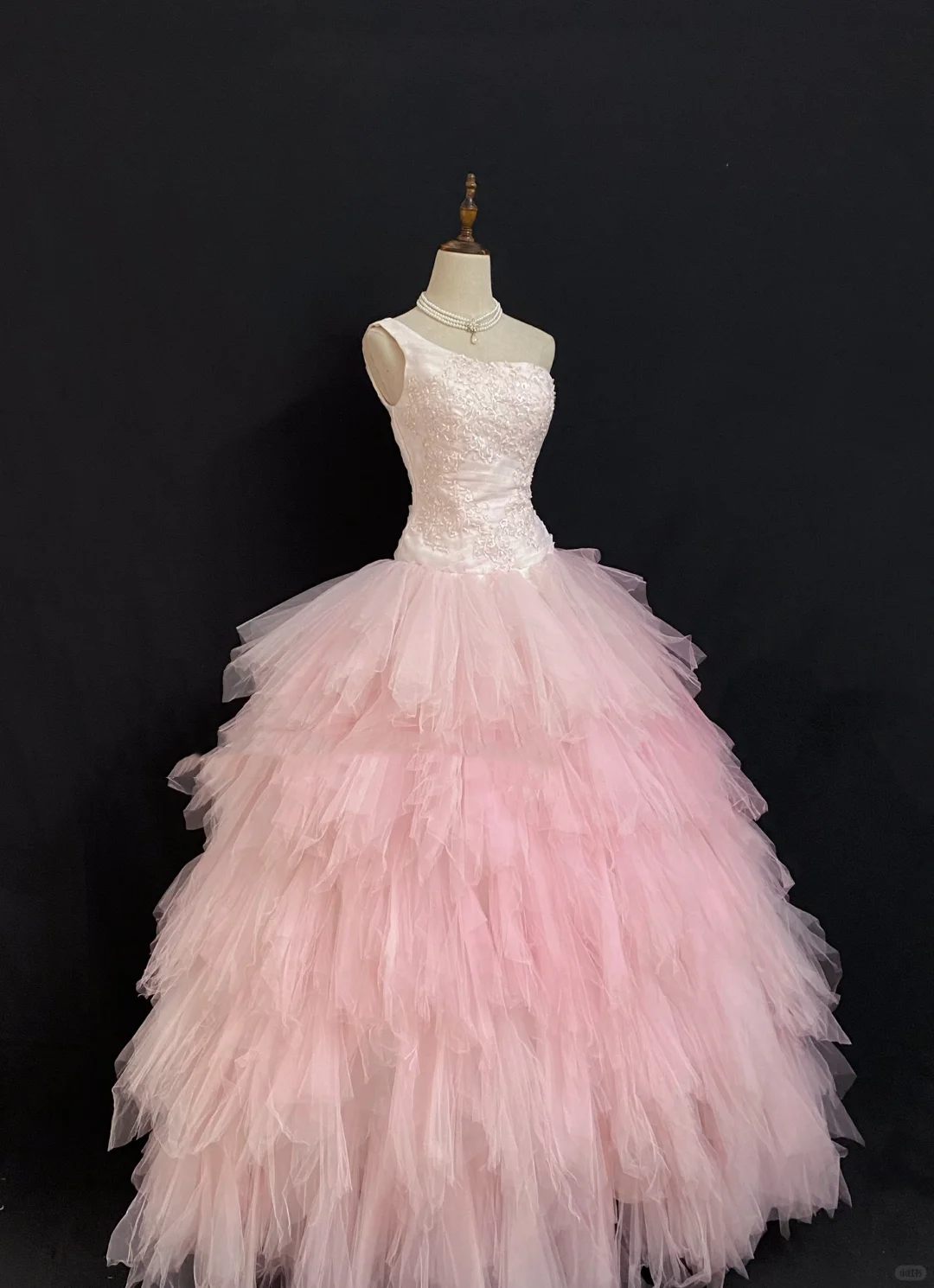 Blush Pink One‑Shoulder Romantic Gown with Fitted Waist and Fluffy Princess Skirt, Wedding Dress & Bridal Gown gh8301