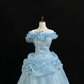 Light Blue Off-the-Shoulder Cinched Waist Voluminous Skirt Long Romantic Dress, Wedding Gown gh7864