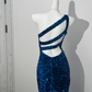 Rose Red Sequin One-Shoulder Fitted Waist Slim Bodycon Prom & Evening Dress gh7226