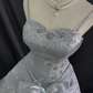 Light Gray Spaghetti Strap Luxury Romantic Gown, Cinched Waist & Voluminous Skirt, Wedding Dress & Bridal Gown gh8210