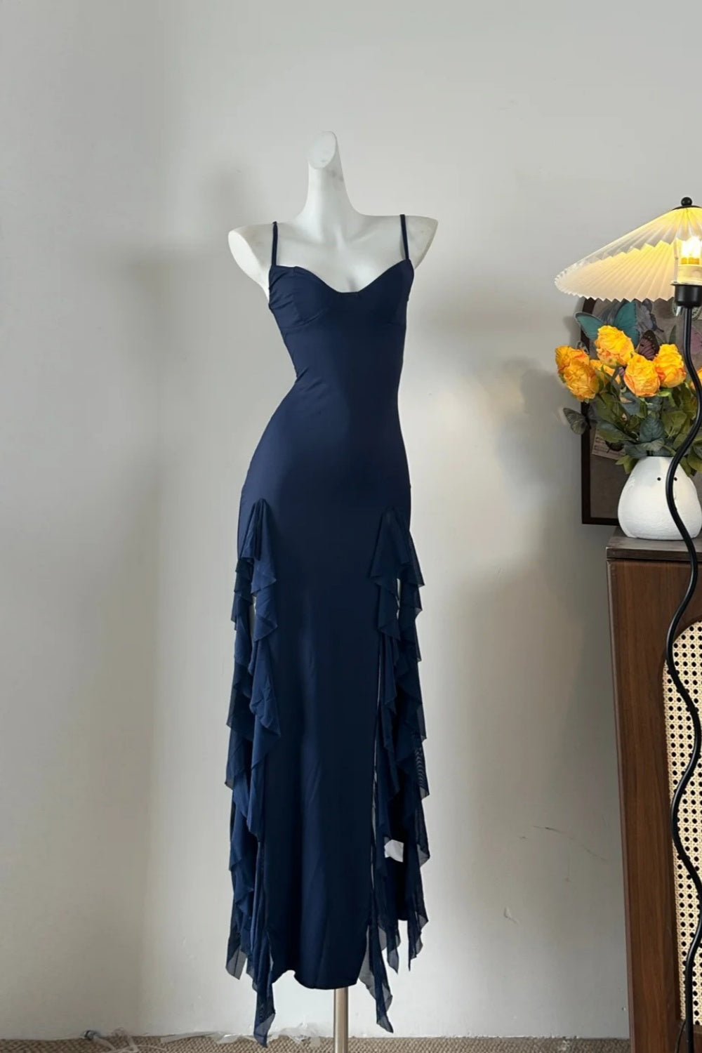girlhomeshops-Fashion Slim - Fitting Spaghetti - Strap Ruffled Prom Dress girl dress gh5845