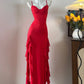 girlhomeshops-Fashion Slim - Fitting Spaghetti - Strap Ruffled Prom Dress girl dress gh5845