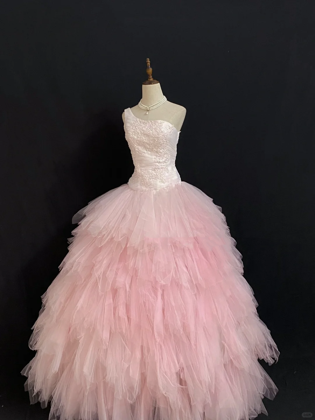Blush Pink One‑Shoulder Romantic Gown with Fitted Waist and Fluffy Princess Skirt, Wedding Dress & Bridal Gown gh8301