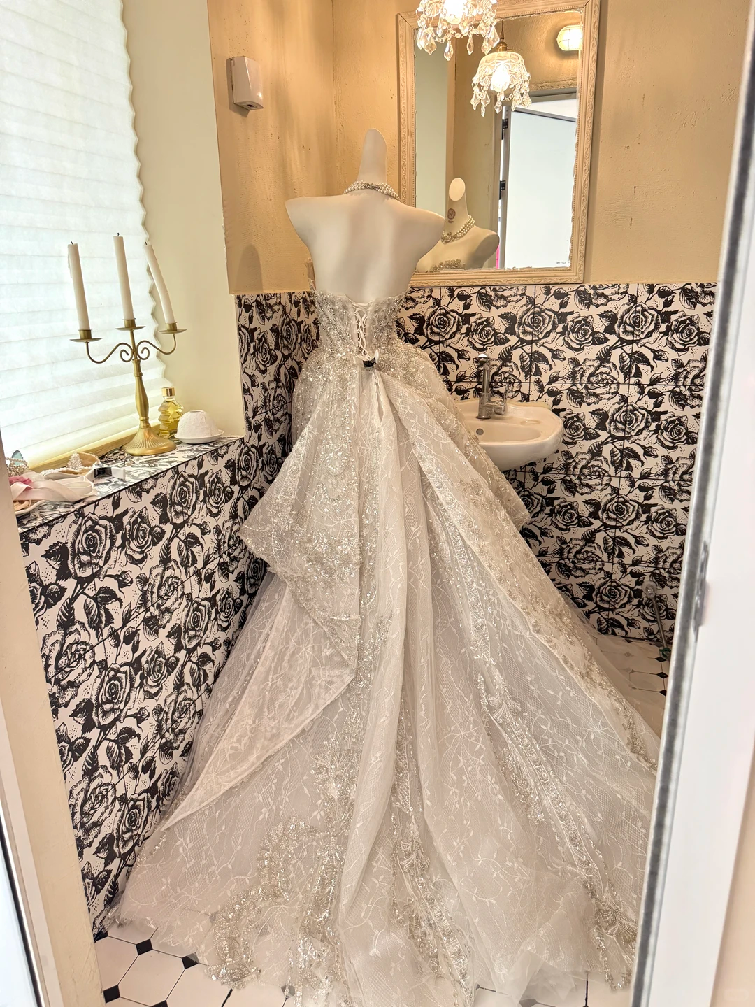 Ivory Strapless Beaded Waist-Cinched Full Flared Long Romantic Dress, Wedding Gown gh7574
